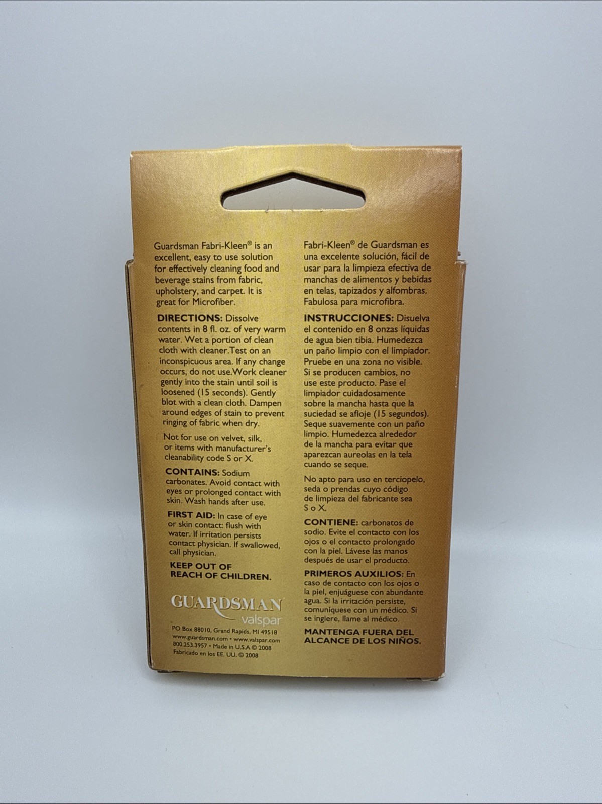 Guardsman Fabri-Kleen Upholstery/Carpet Sudsless Cleaner concentrate packets