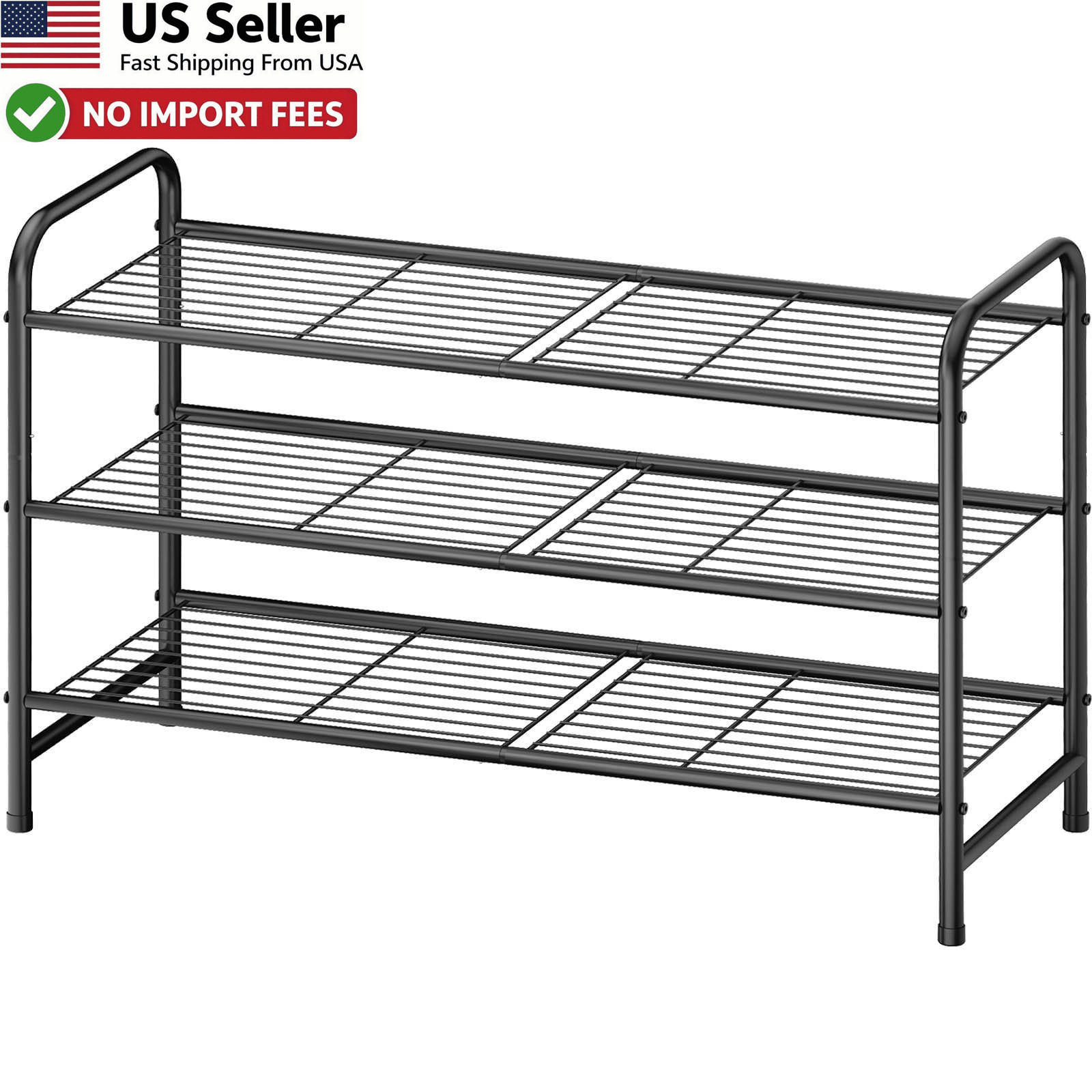 Kitsure Stainless Steel Shoe Rack Organizer 3 Tier Closet Entryway Black 25.6″