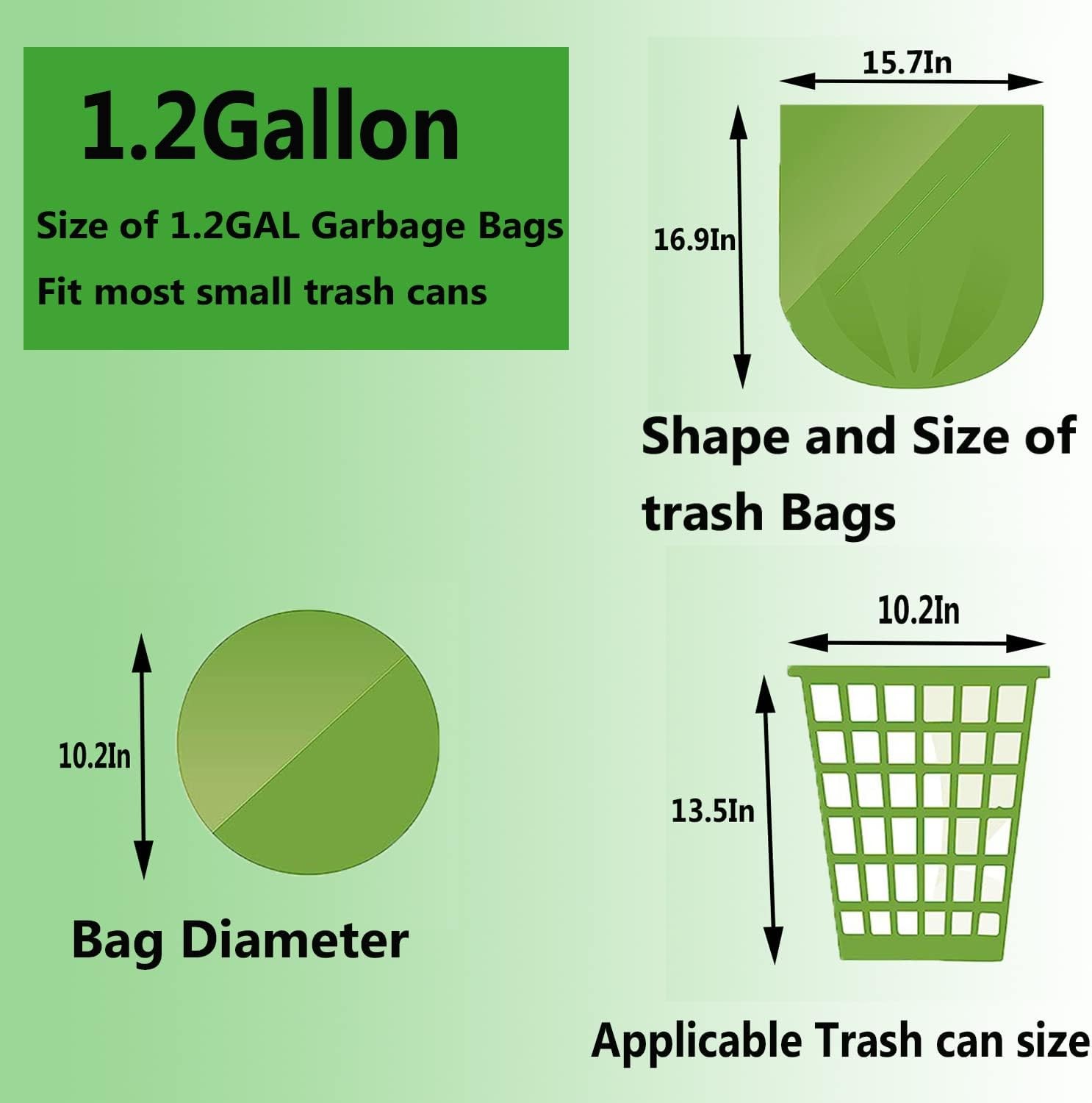 1.2 Gallon Small Biodegradable Trash Bags Compostable Liners 120 Count Green