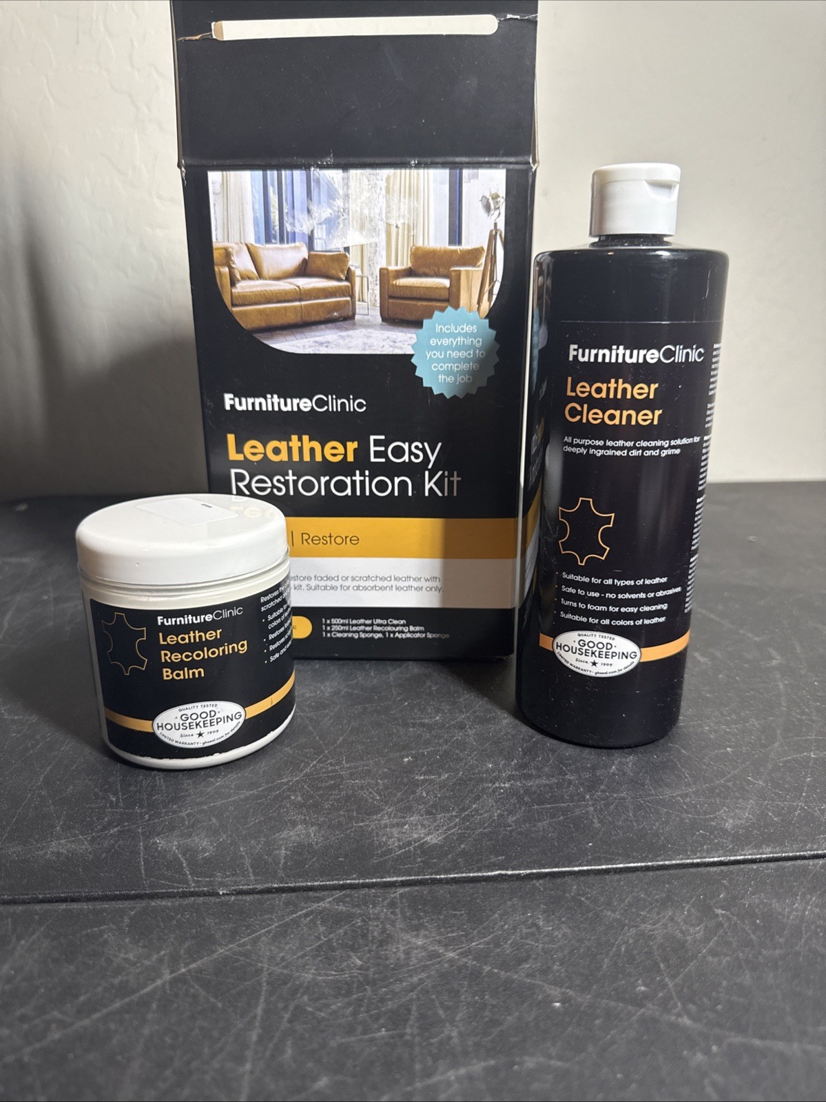 Furniture Clinic Leather Easy Restoration Kit Light Grey Clean Restore No Sponge