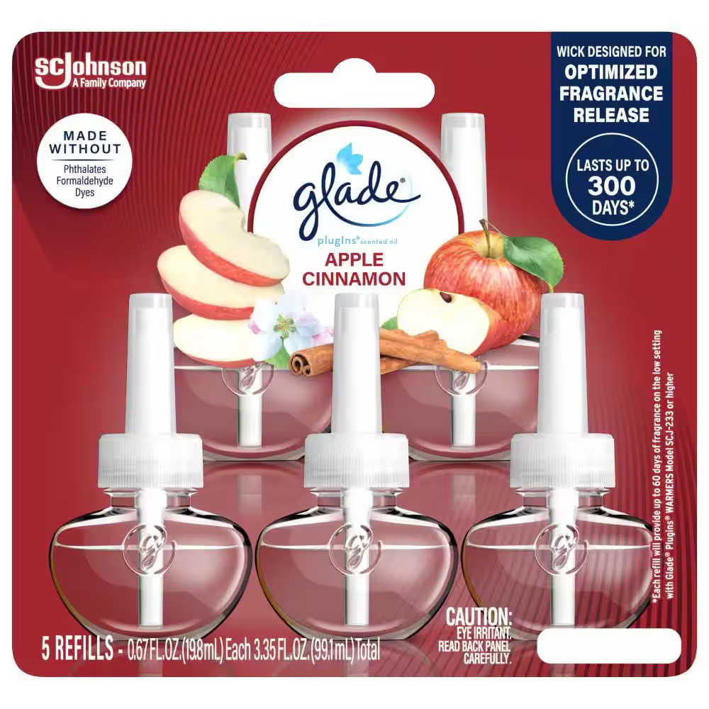 3.35 Fl. Oz. Apple Cinnamon Scented Oil Plug-In Air Freshener Refill (5-Count)
