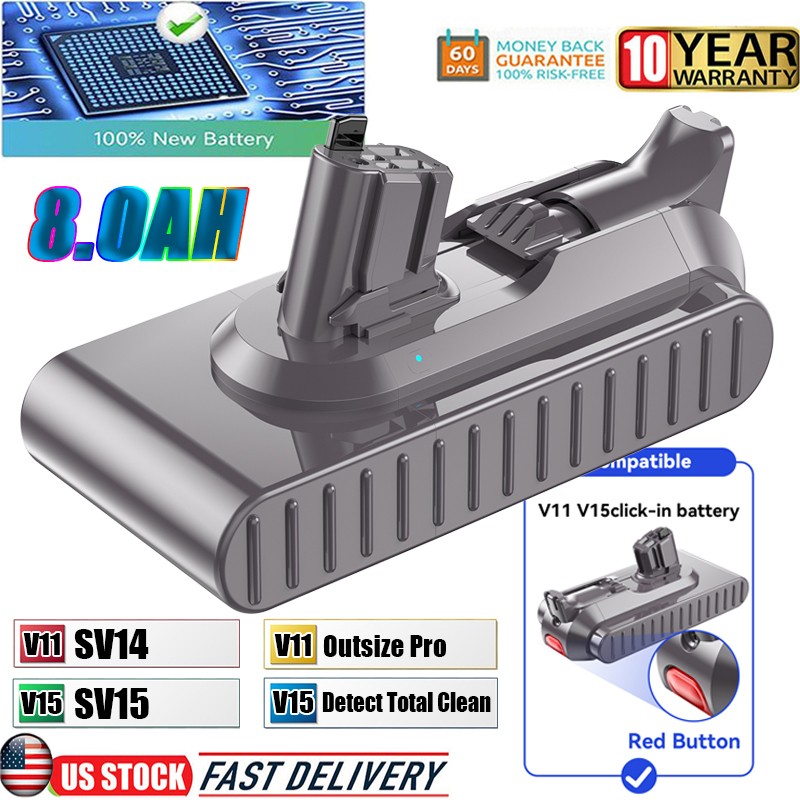 8.0Ah V11 Battery Replacement for Dyson V11/Outsize/Animal Click-in Type PACK