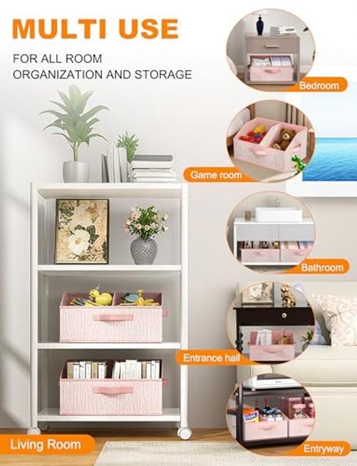 Fabric Wardrobe Storage Bins -6 Pack， Large Foldable Trapezoid Set of 6 Pink