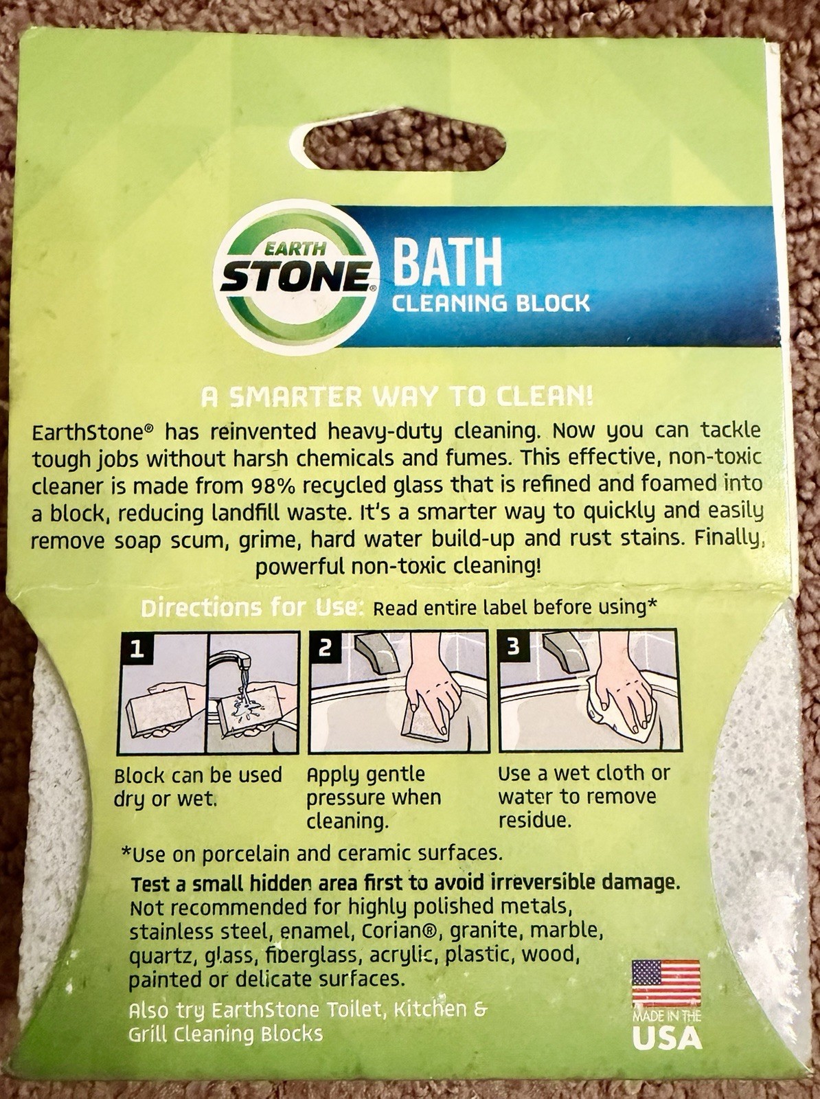 Earth Stone Non-Toxic Bath Cleaning Block, New Sealed, Made In USA