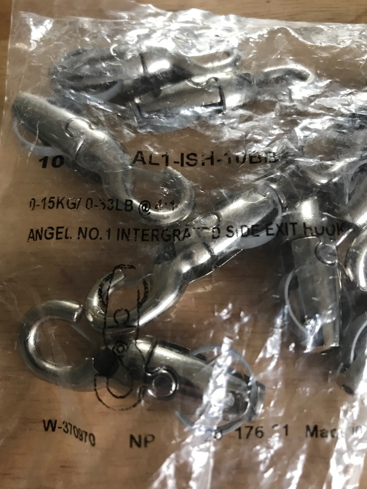 Pack Of 10 AL1-ISH-10BB Angel No. 1 Intergrated Side Exit Hook O-15kg/0-33lbs EA
