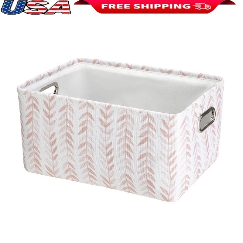 Blush Leaf Canvas Storage Basket W/ Handles Lightweight Decorative Organizer Bin