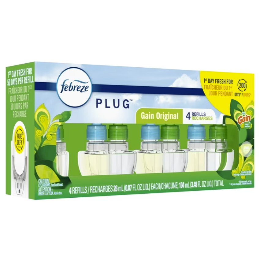 ( 2 Pack ) Febreze Plug In Air Freshener Scented Oil Refill Gain, 4 Count