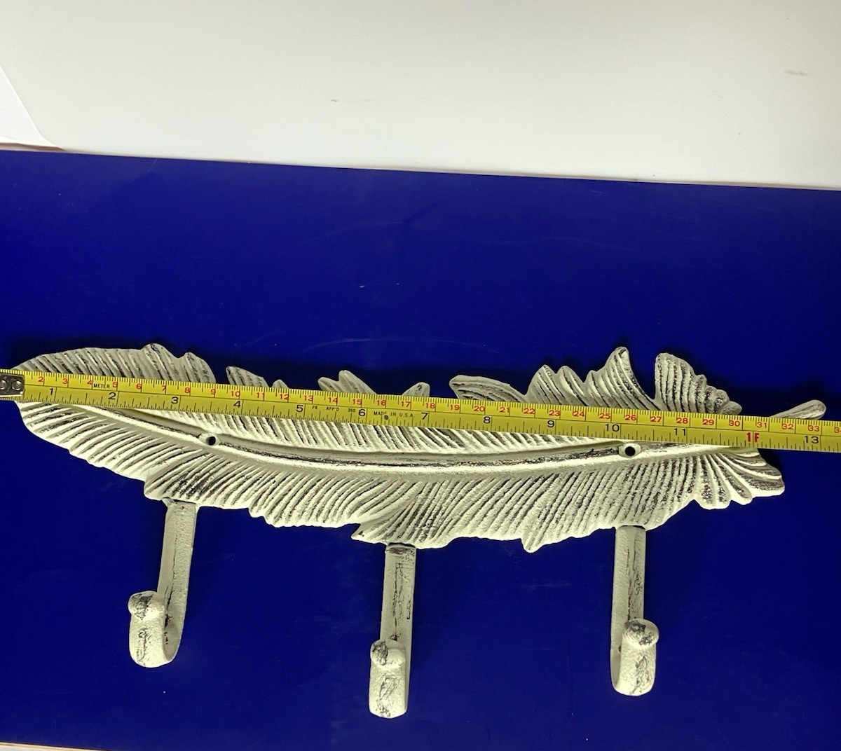 Cast Iron Feather Three Hook Coat/ Towel Hanger 13 Inches