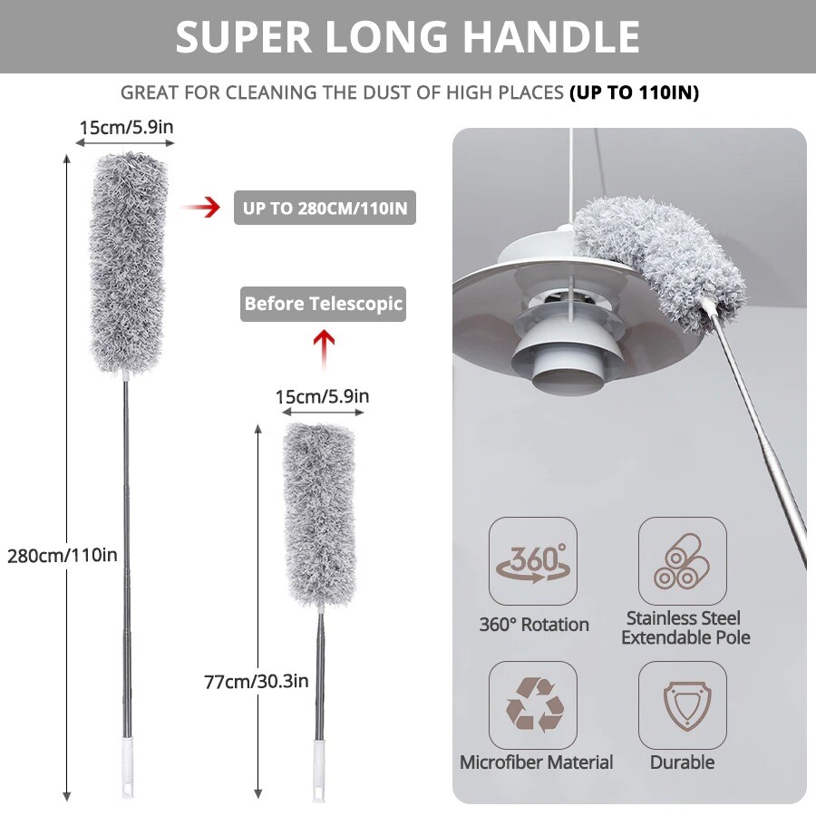 Duster 0.6m-1.35m/0.8m-2.8m Retractable Pole Easy Cleaning Brush Cleaning Tools