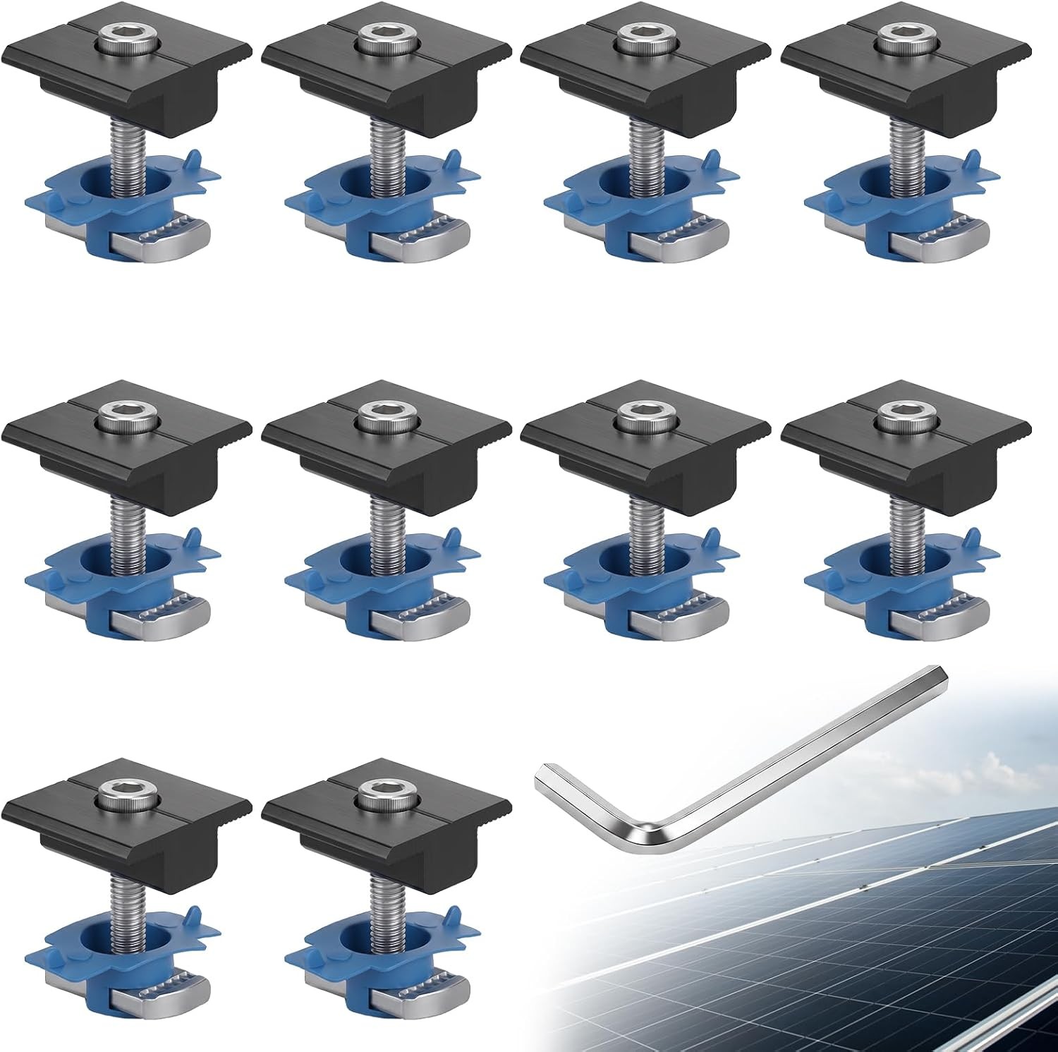 10pcs Solar Mid Clamps for Unistrut, 30/35mm Aluminum Mounting Brackets Black