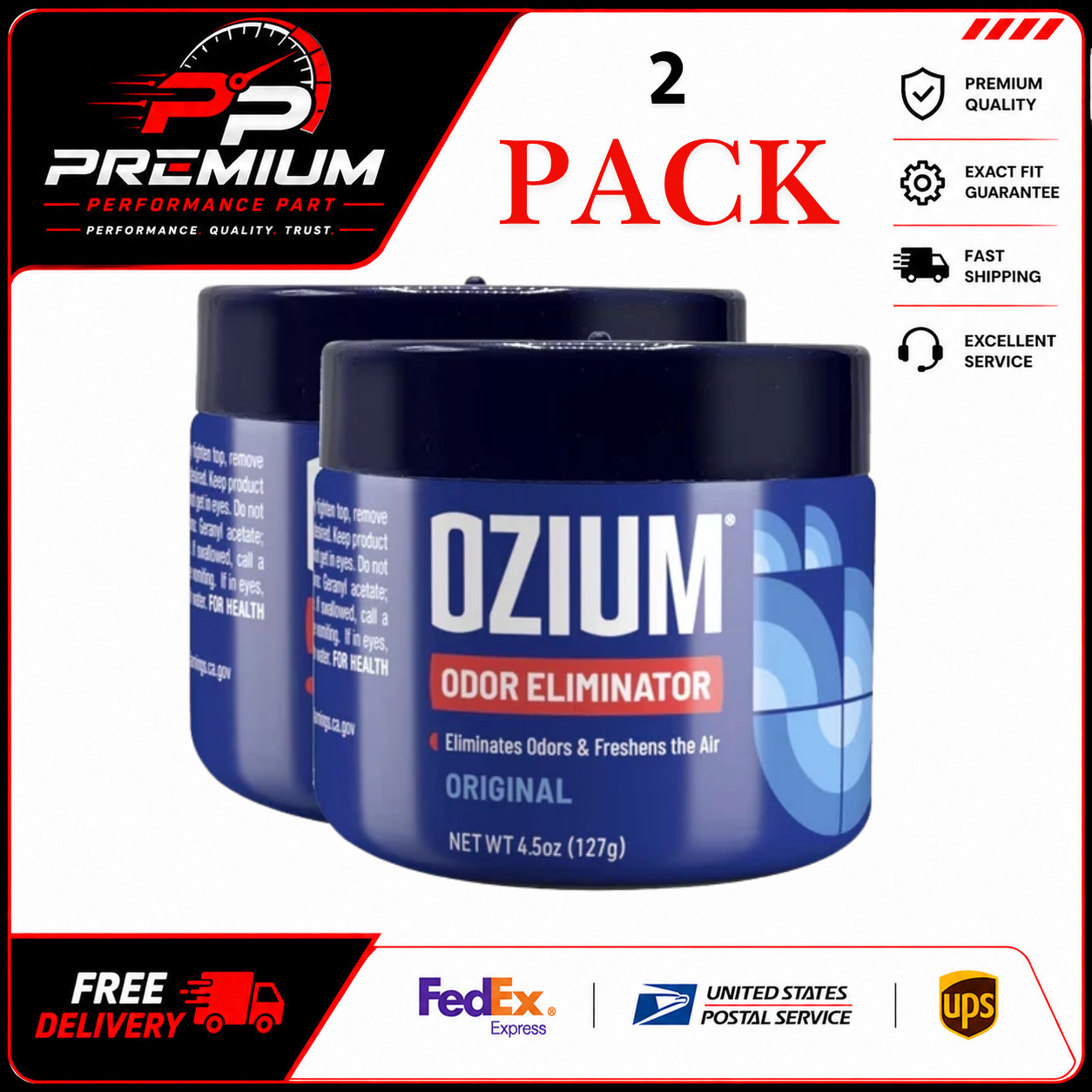 OZIUM Odor Eliminator Gel Can Original Scent 4.5 oz (Pack of 2) Air Freshener
