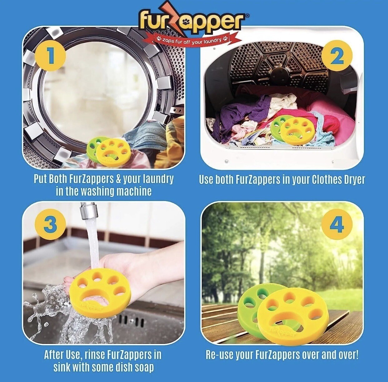 FurZapper Pet Hair Remover 4 count