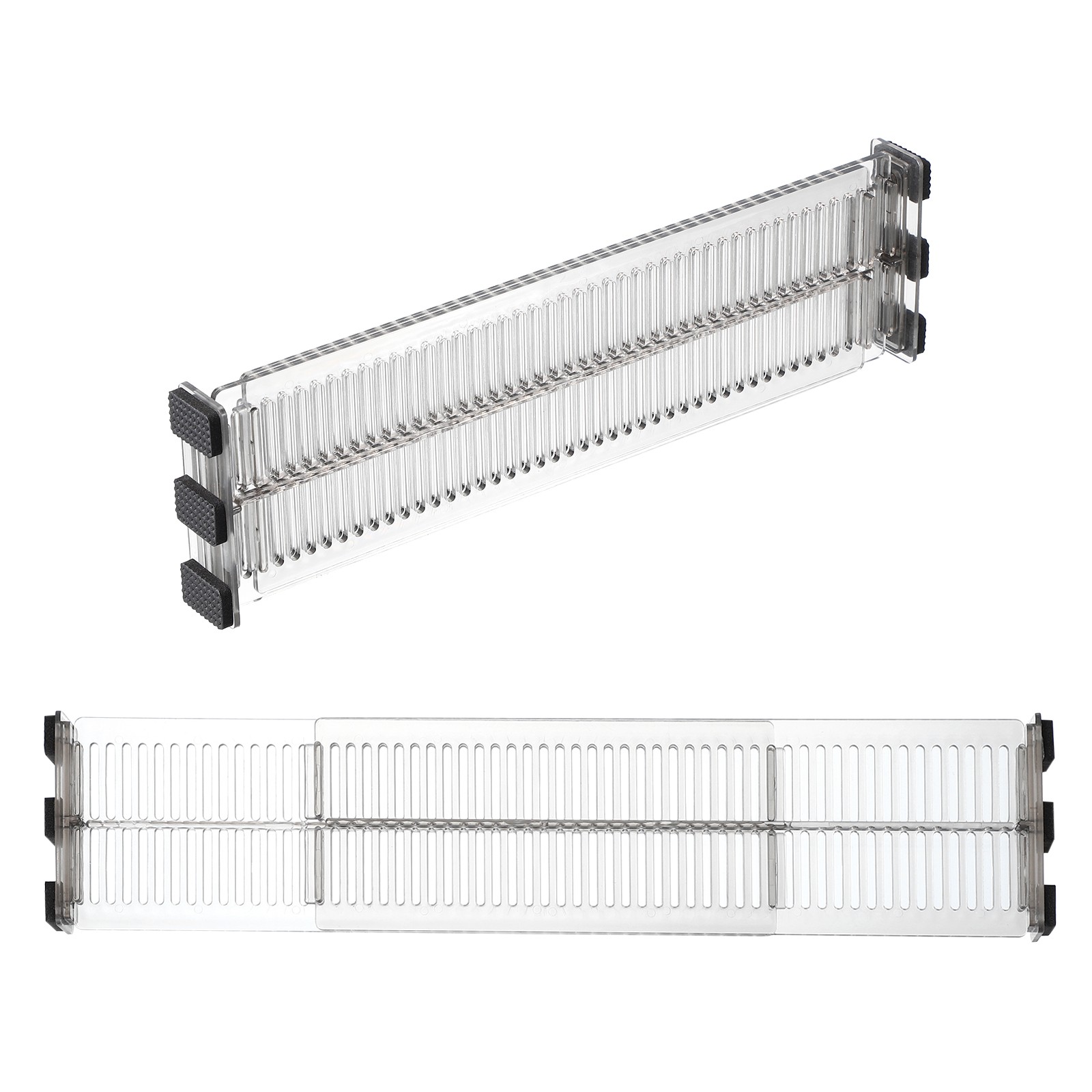 2 Pack 3.1″ High 10.8″ to 20″ Expandable Drawer Dividers Organizer, Clear Black