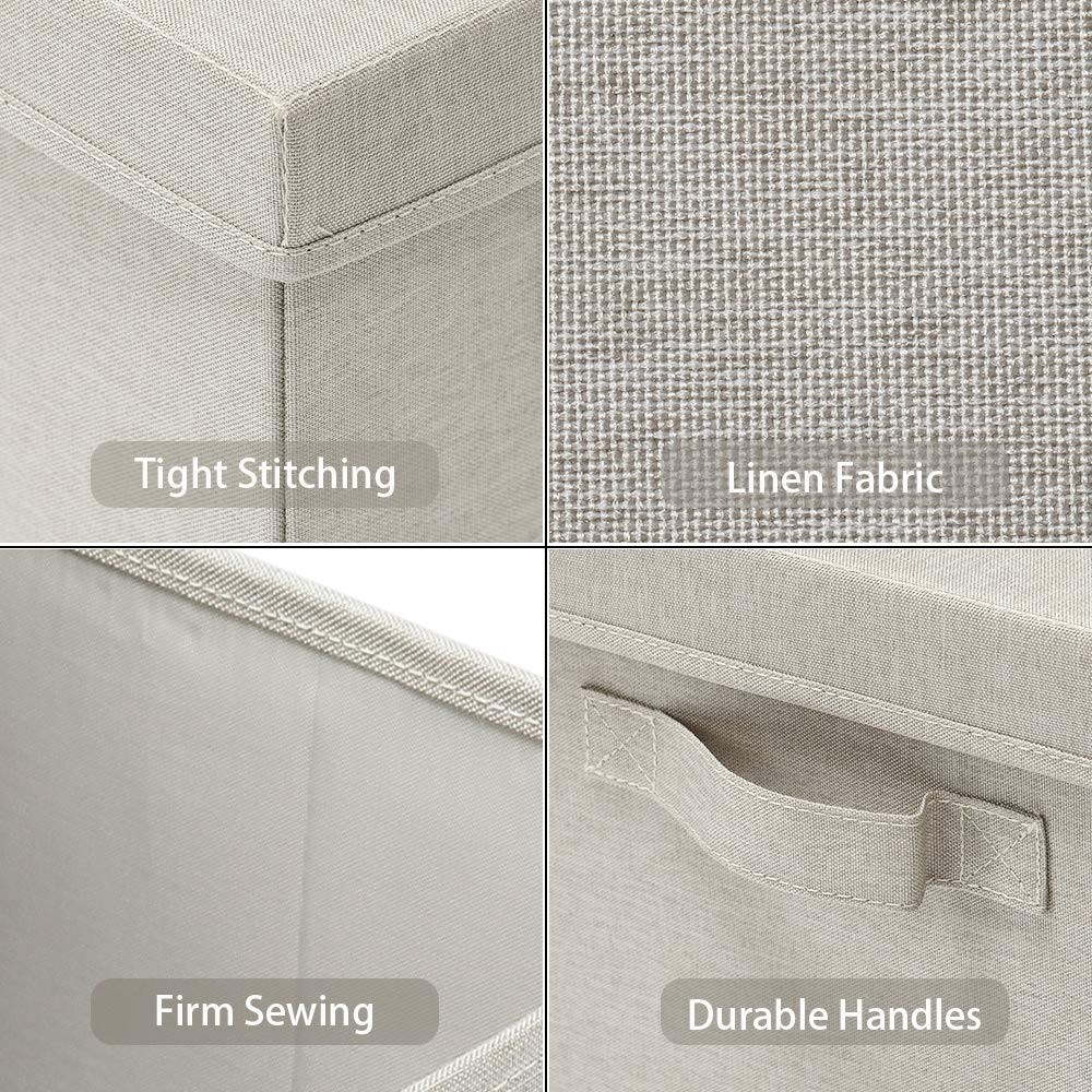 Foldable Storage Bin Lid Cardboard Boxes Carrying Handle Beige 16.5×11.8 In 2 Pk
