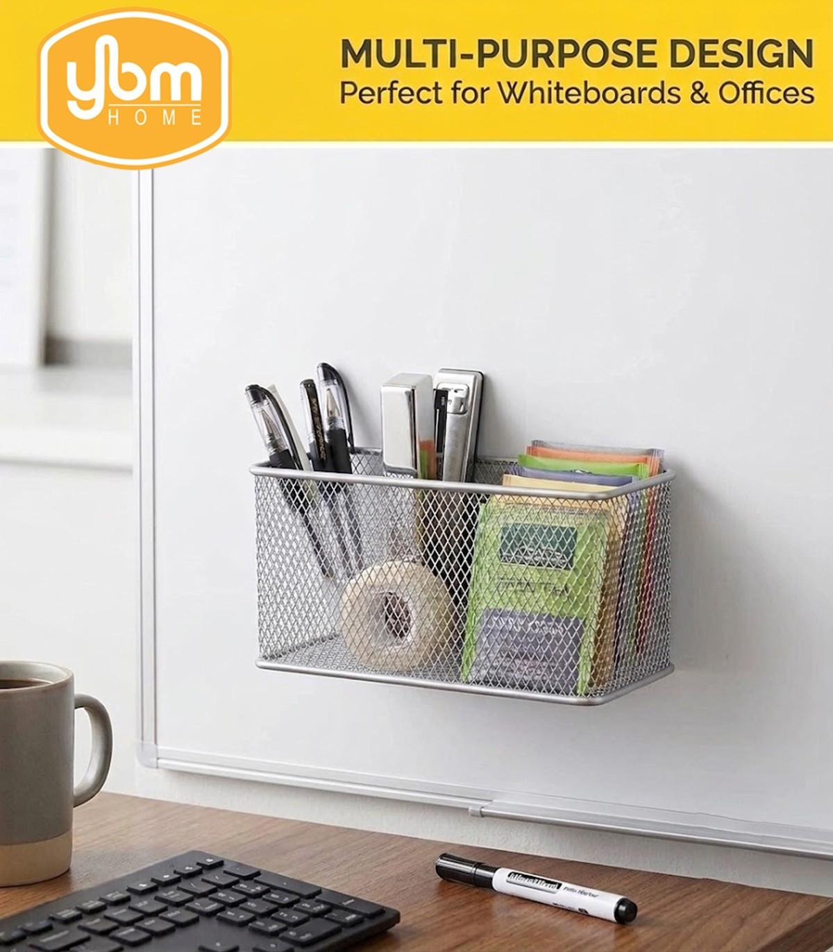 Ybm Home Wire Mesh Magnetic Basket Silver 7.75 in L x 4.3 in W x 4.3 in H 2 Pack