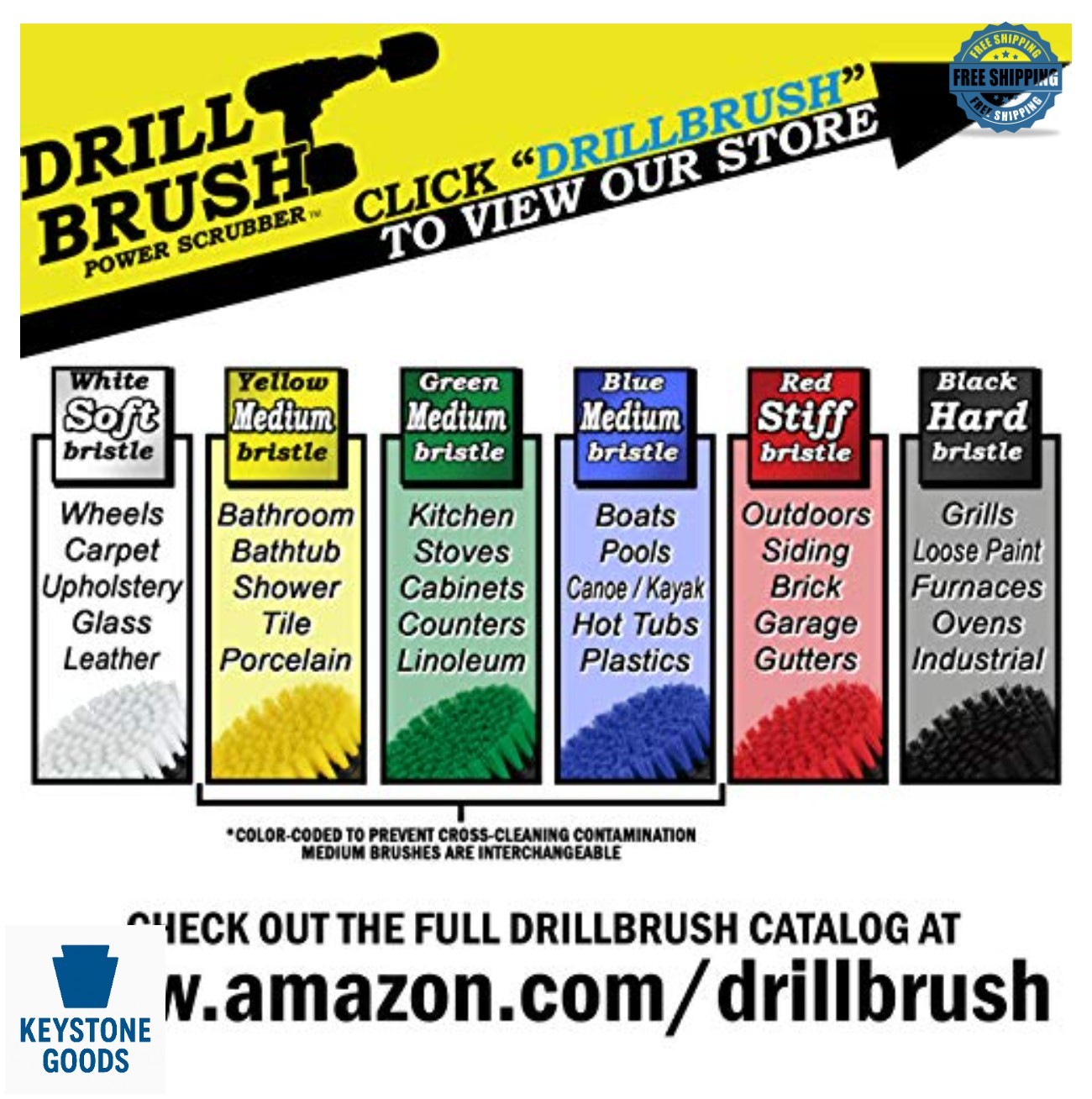 Drill Powered Cleaning Brush Set 3 Piece Ultra Stiff Nylon Bristle Grill