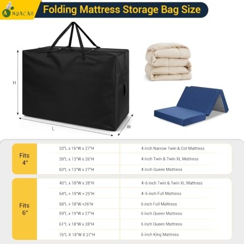Folding Mattress Storage Bag Waterproof Oxford Cloth 58x26x18 Inch for 6 Inch