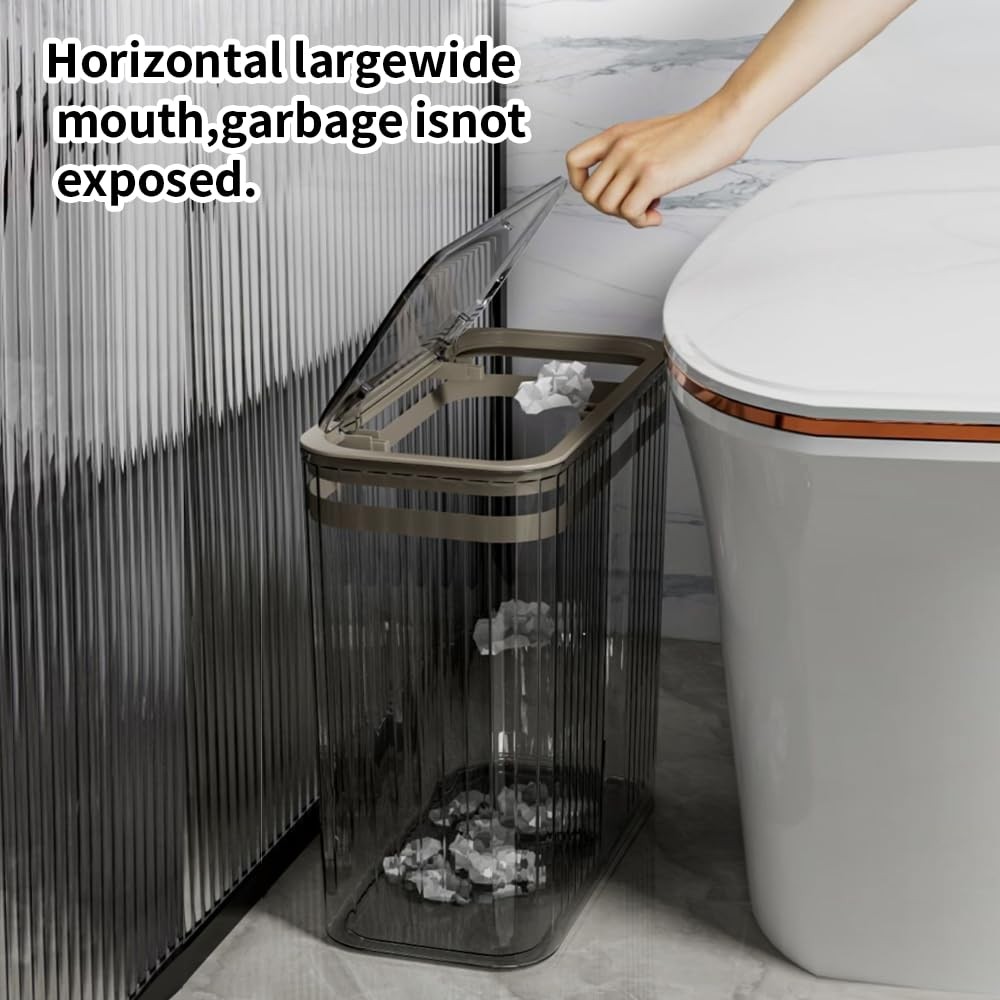 15L/3.5 Gallon Clear Transparent Trash Can Press Top Lid Wastebasket Gray