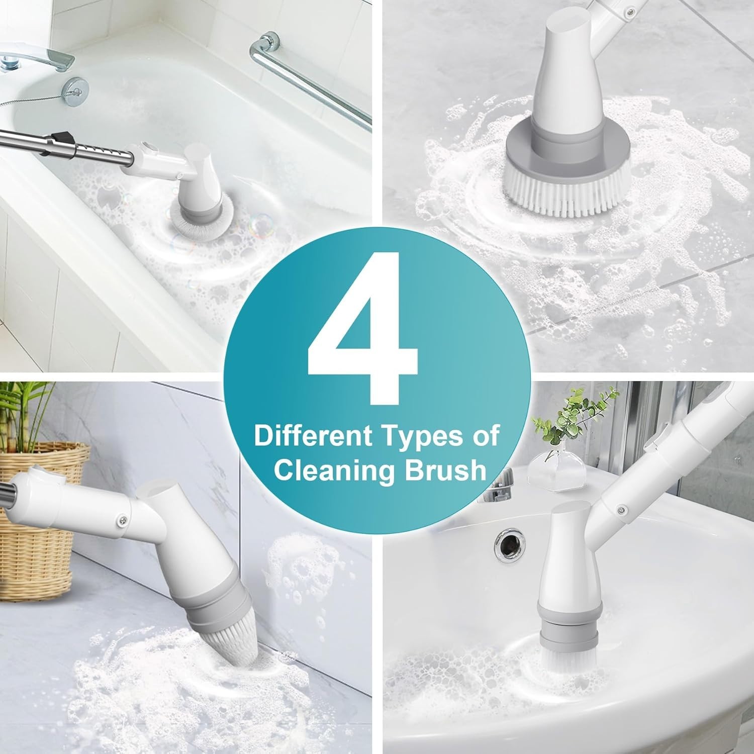 Rechargeable Electric Spin Scrubber for Tub, Tile & Floor with Adjustable Length
