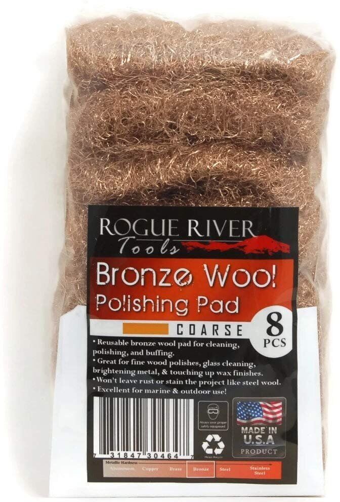 Rogue River Tools Bronze Wool Pads (8pc)- CHOOSE GRADE. Marine, Glass, Wood, USA