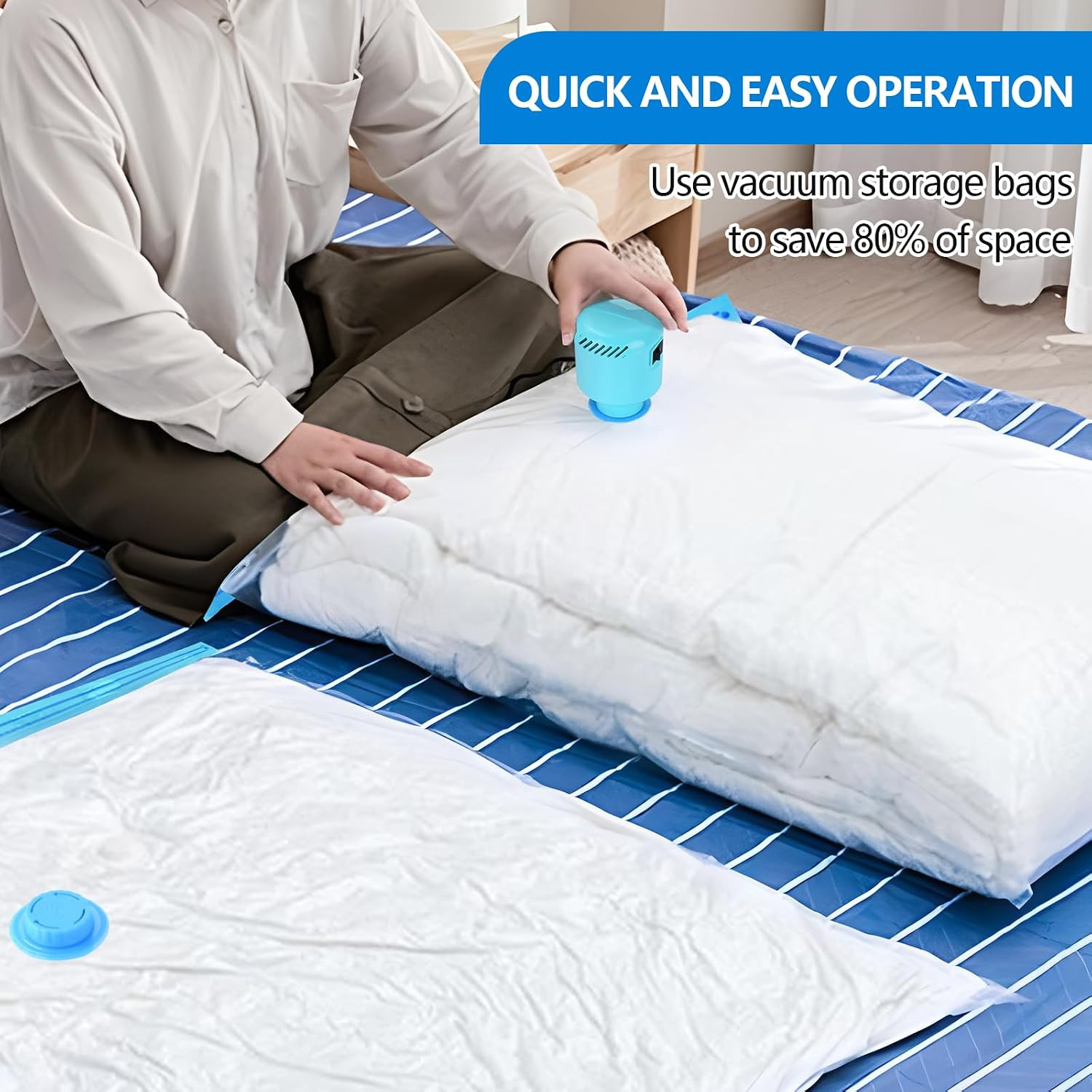 Electric Vacuum Pump, Portable, for Storage Bags, Blue | Electric Air Pump for V