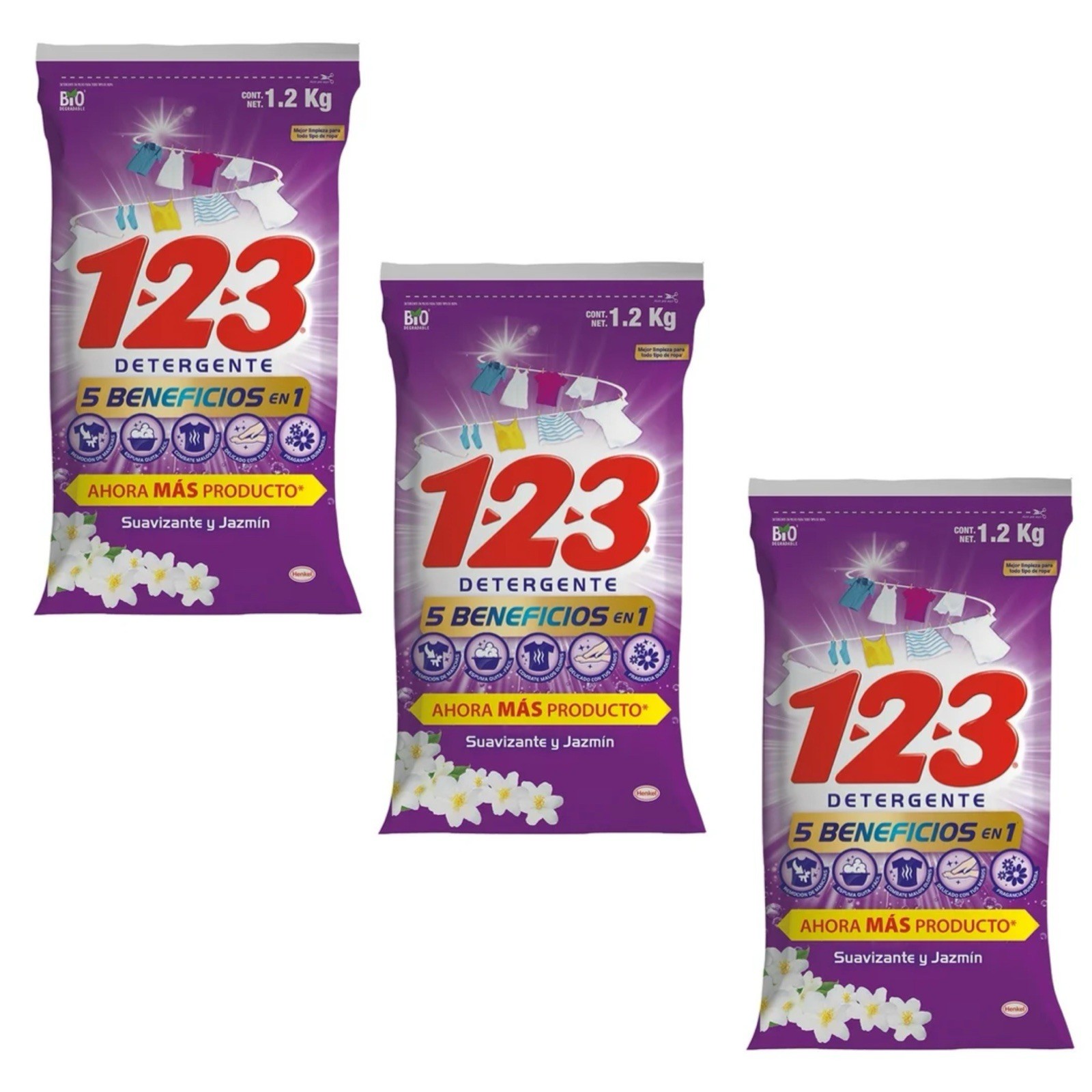 3X Detergente 123 🇲🇽 Powder Laundry Detergent, 1.2Kg, 3 Pack