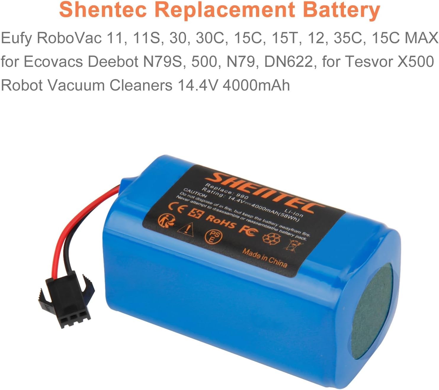 14.4V 4000mAh Replacement Battery for Eufy RoboVac 11 11S 30 30C 15C 15T 12 35C
