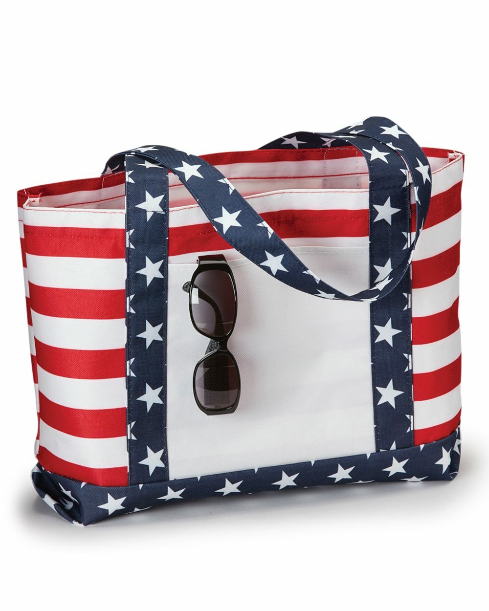 Americana Tote Bag Polyester Front Pocket Red/ White/ Blue Reusable Bags