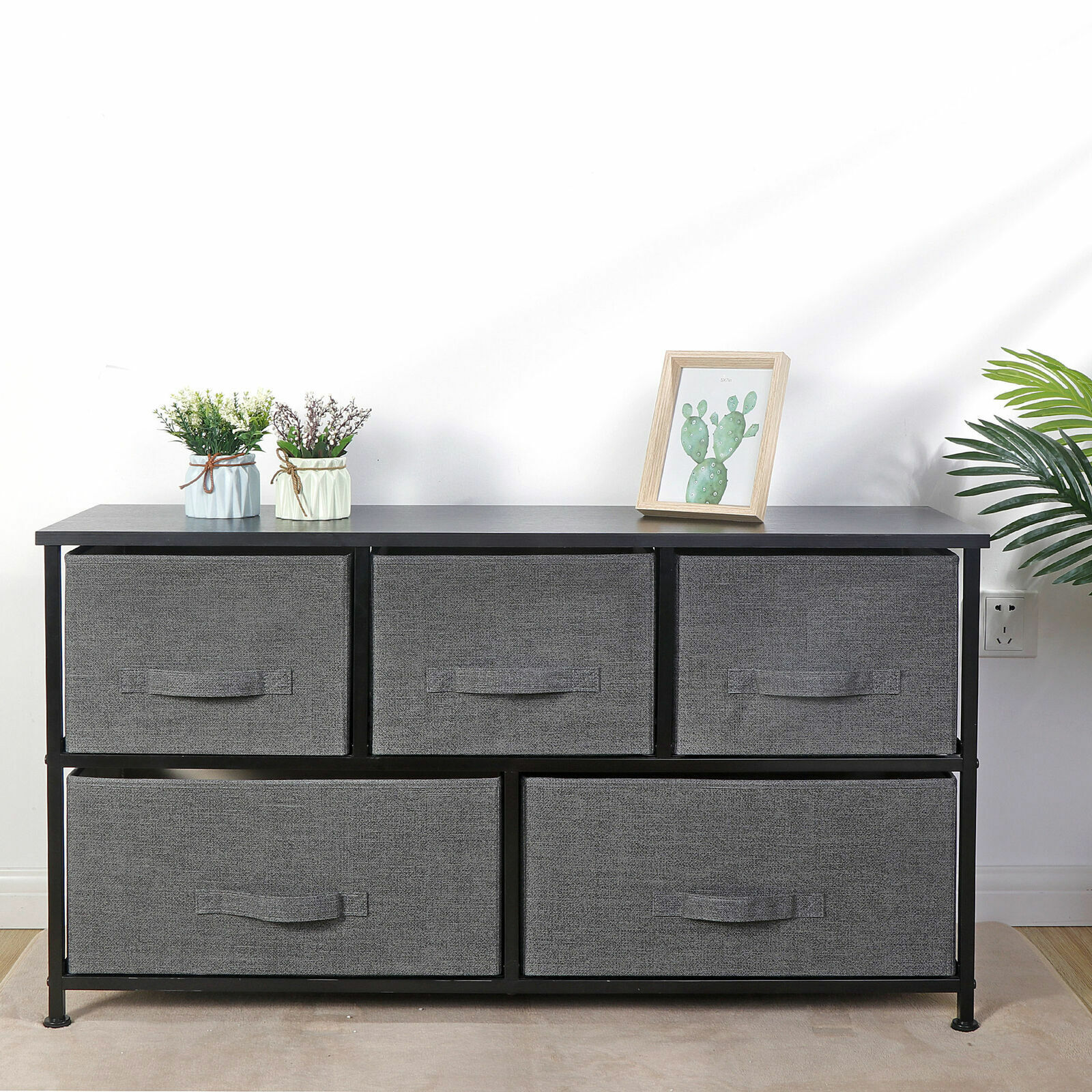 21″ Height Dresser Storage Cabinet 2 Tiers Closet Tower Fiberboard Top 5 Drawers