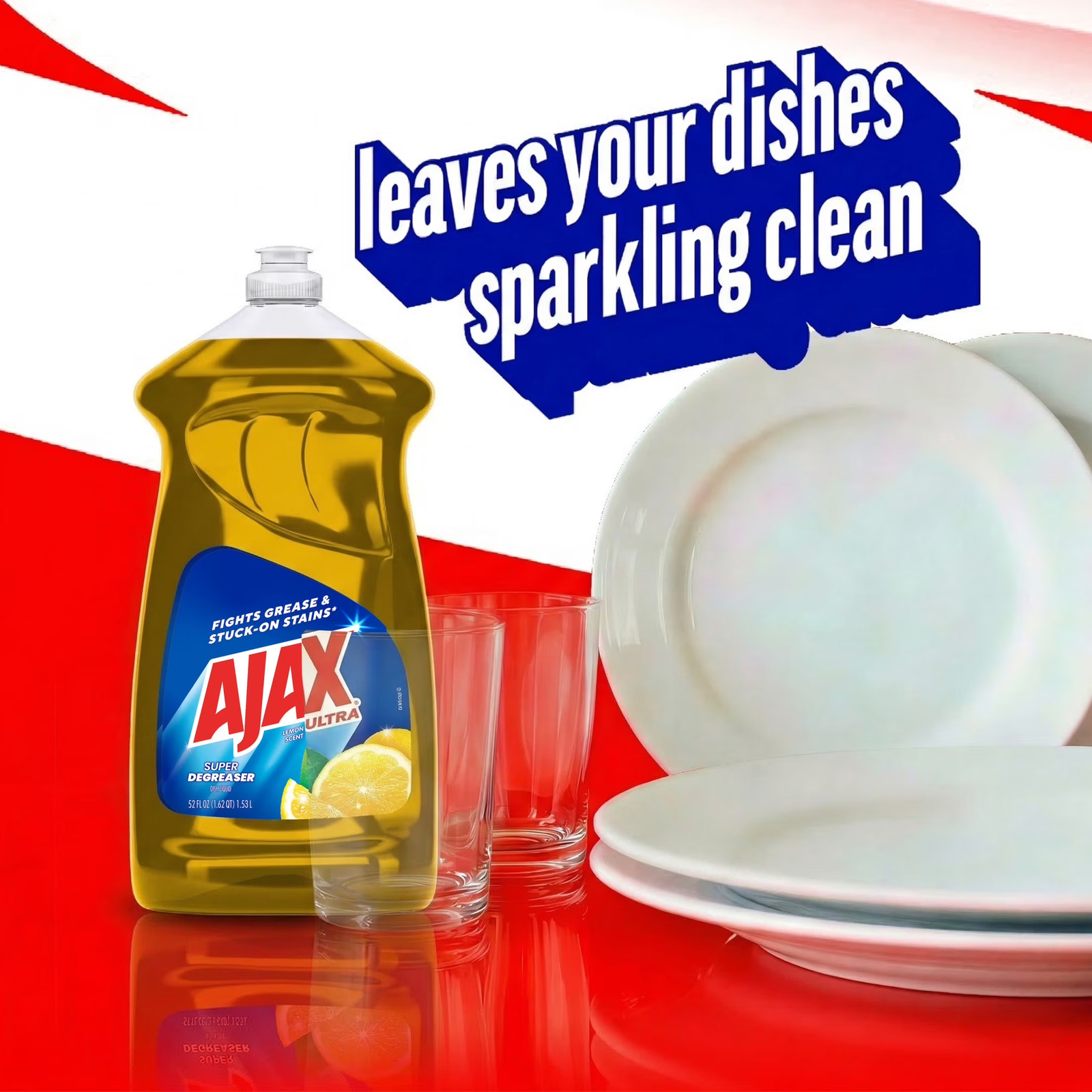 Ajax Ultra Lemon Liquid Dish Soap, Super Degreaser, Easy-Flip Cap, 52 Fl Oz