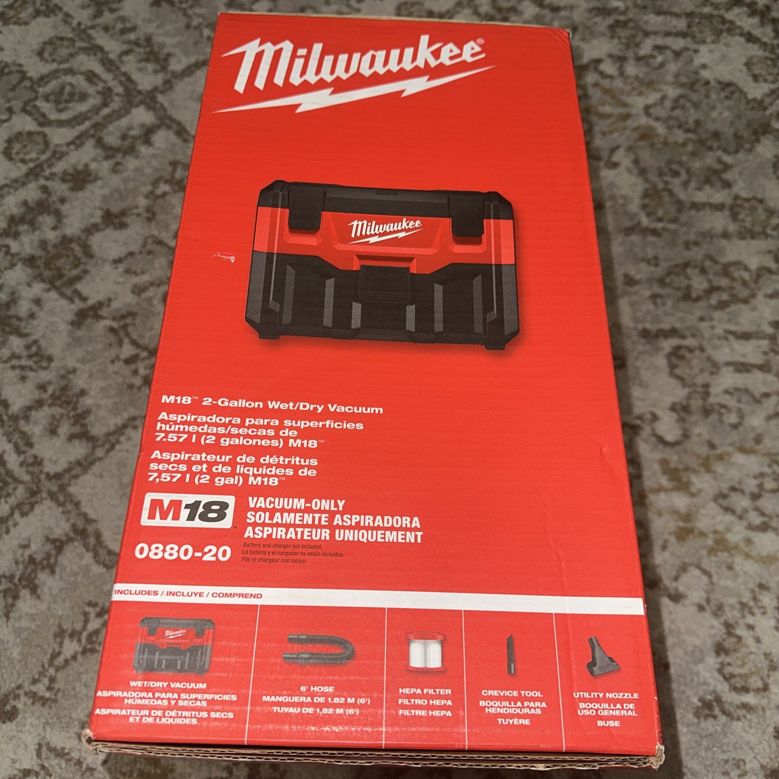 NEW IN BOX Milwaukee 0880-20 Cordless Vacuum M18 2 Gal Wet/Dry HEPA 18 Volt Vac