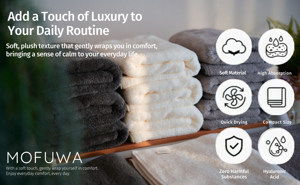 Microfiber Bath Towels Set, Compact Size 20 x 43 in, Hyaluronic Acid-Infused,