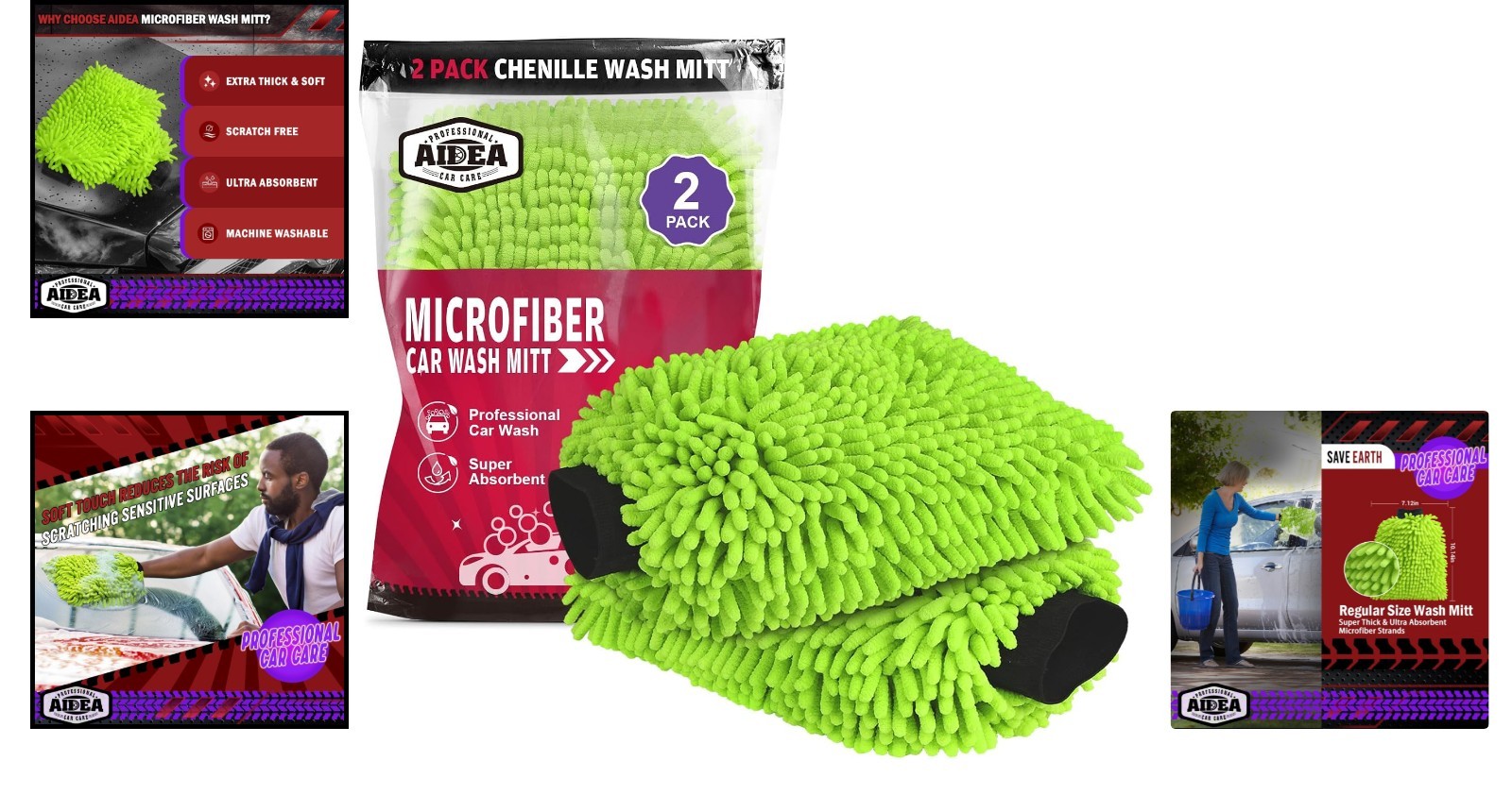 Extra Plush Car Wash Mitts – 2PK Microfiber, 7.12”x10.14” for Safe Cleaning