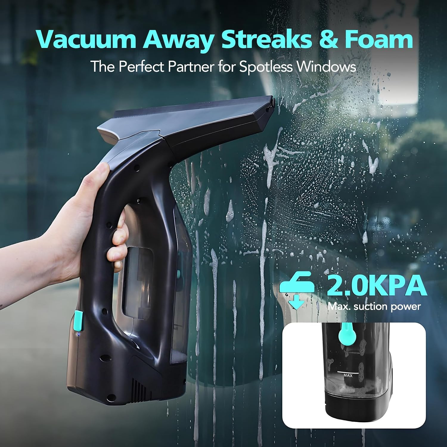 Window Vacuum Cleaner Kit Cordless, 35Min Runtime & 2 Suction Nozzles Cleaning T