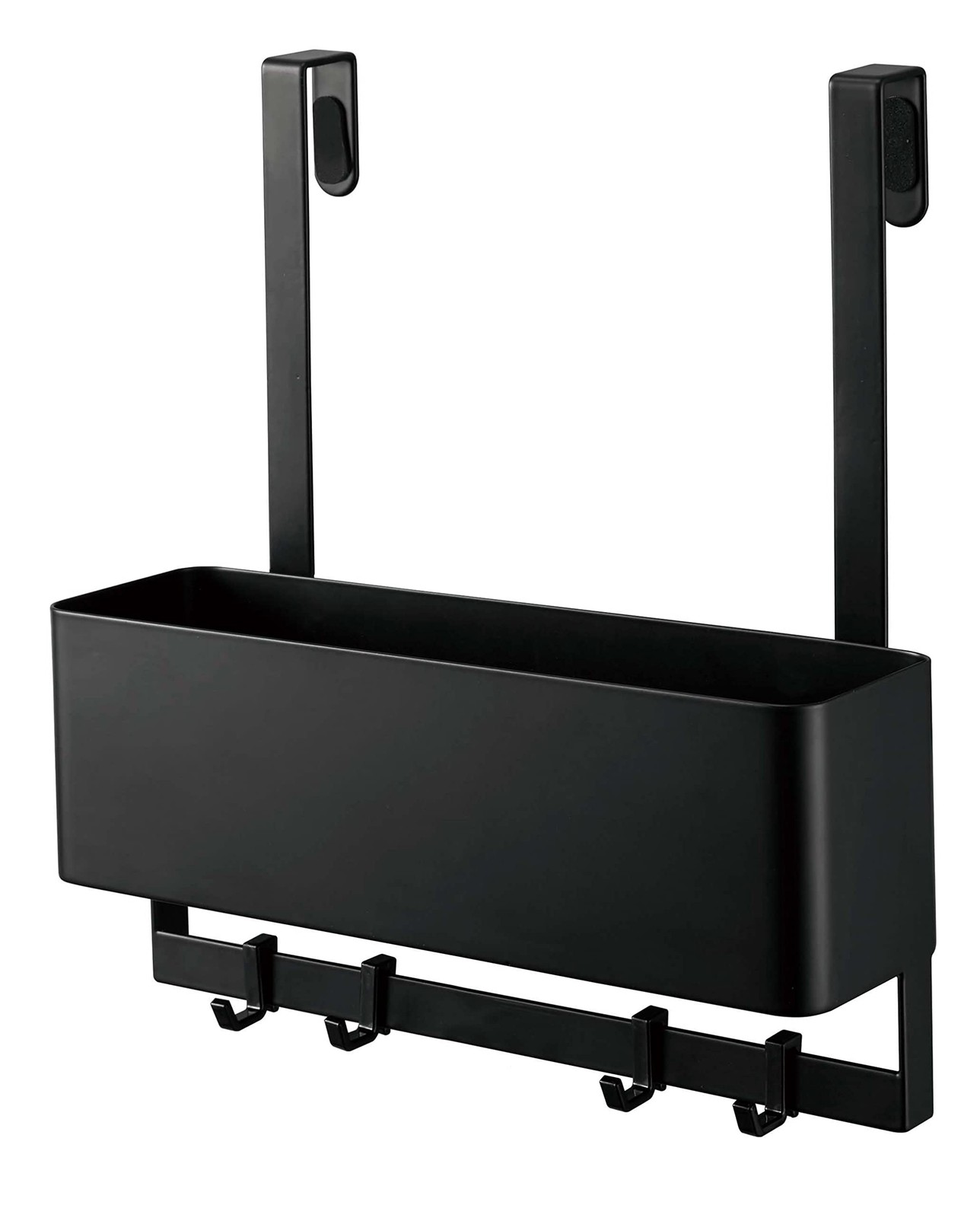 Black shoe cabinet door storage rack with hooks, approximately 24cm W x 10cm D x