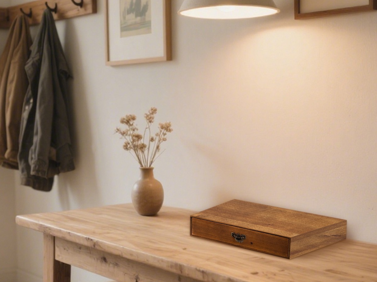 Wooden Drawer Organizer, Rustic Desktop Storage Box, Farmhouse Office Caddy