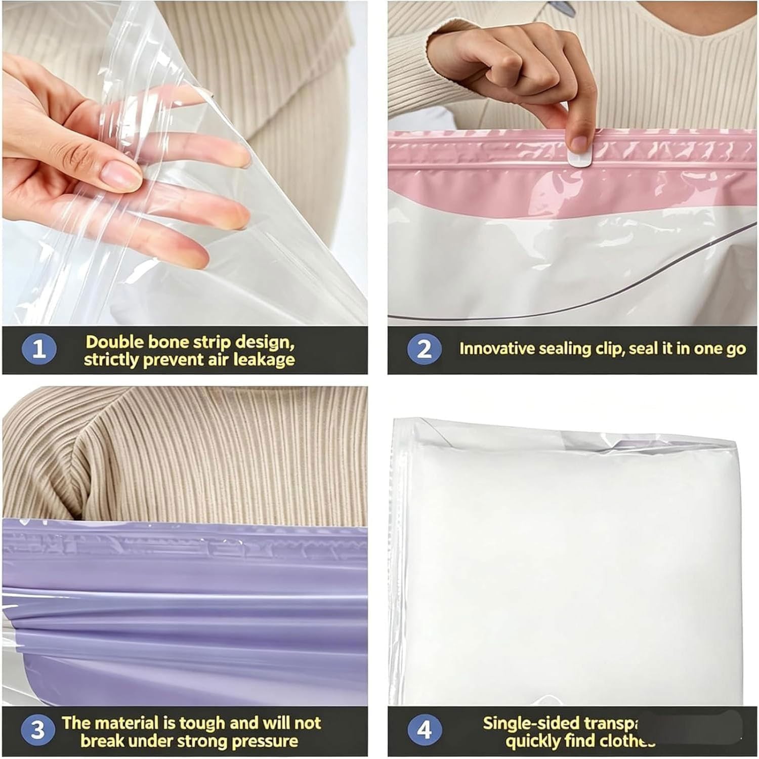 4× No-Pump Vacuum Storage Bags Large Cube Vacuum Seal Bags Space Saver Bags USA