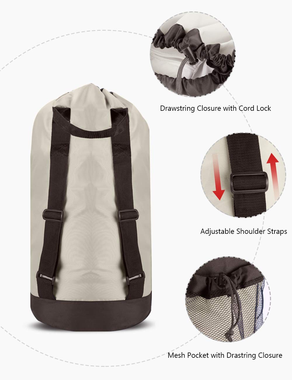 Dalykate Backpack Laundry Bag, 115L Large Hamper with 29x13Inches, Khaki