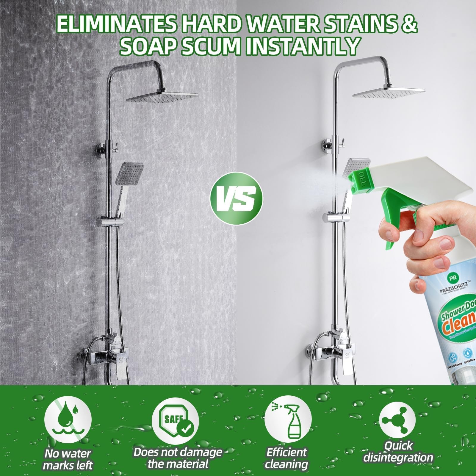 Bathroom Glass Cleaner Spray – Removes Limescale, Soap Scum, and Oil Film, St…