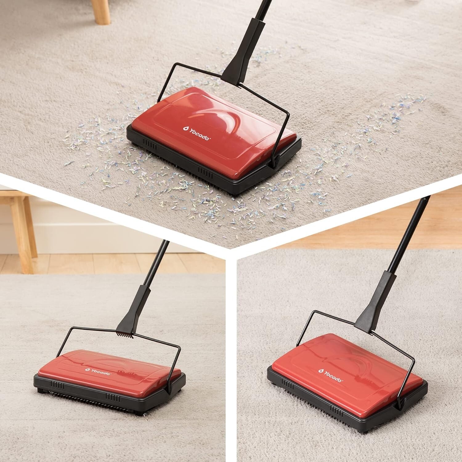 Alpine Industries Triple Brush Floor & Carpet Sweeper – Heavy Duty & Non Mult…