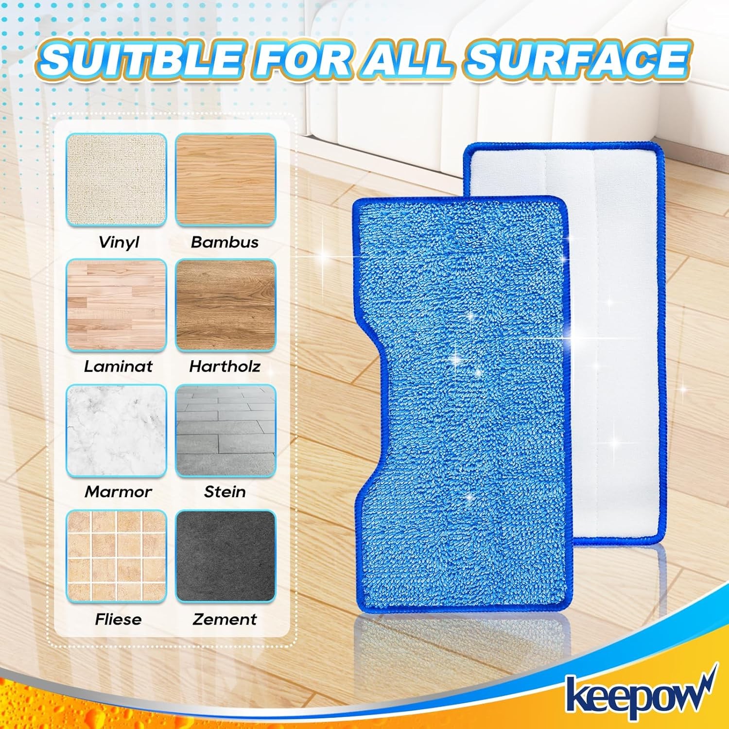 Reusable mop pad refill pack, hardwood floor mop pad, blue (1+2+3 pack)