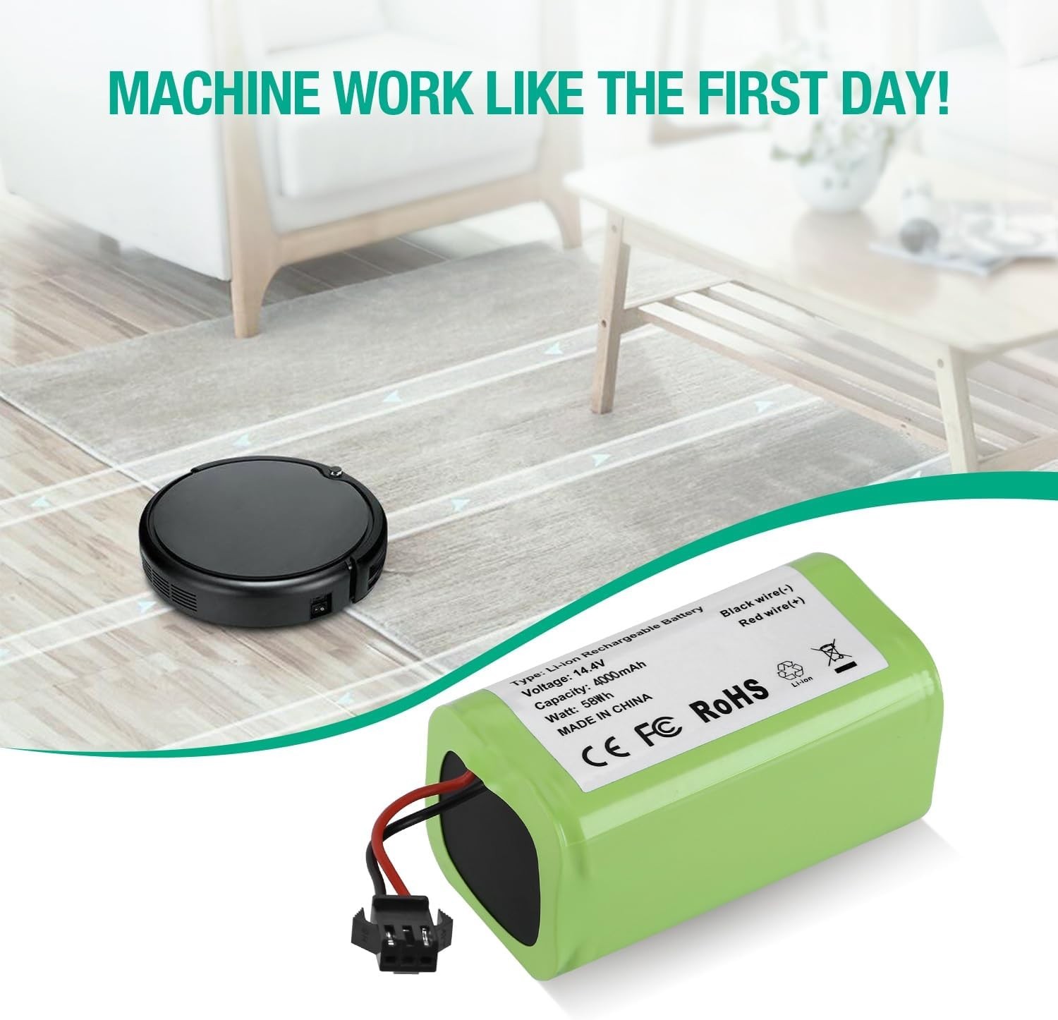 High Capacity 4000mAh Replacement Battery – 14.4V for Robot Vacuums
