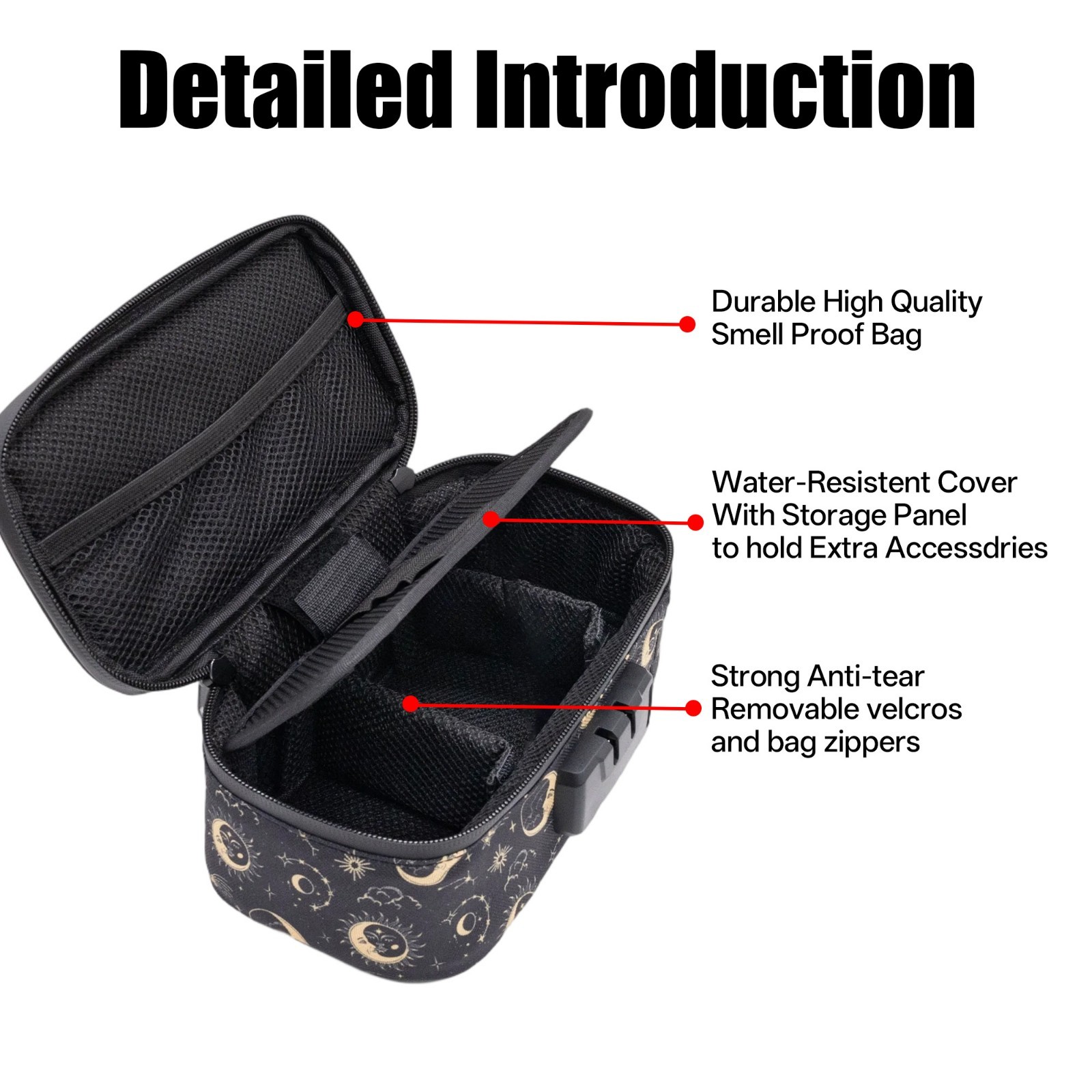 Smell Proof Bag with Combination Lock, Thick Lining, Removable Dividers, Travel