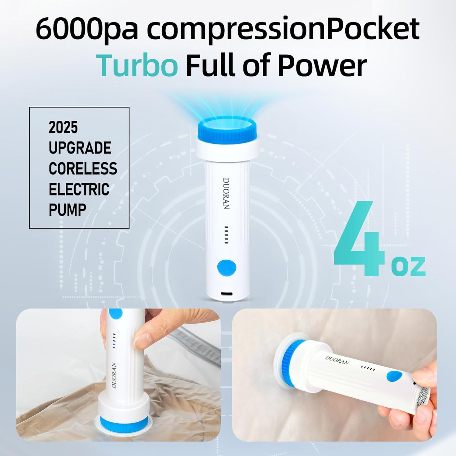 Cordless Electric Vacuum Pump for Vacuum Storage Bags Travel Air Pump, Portable