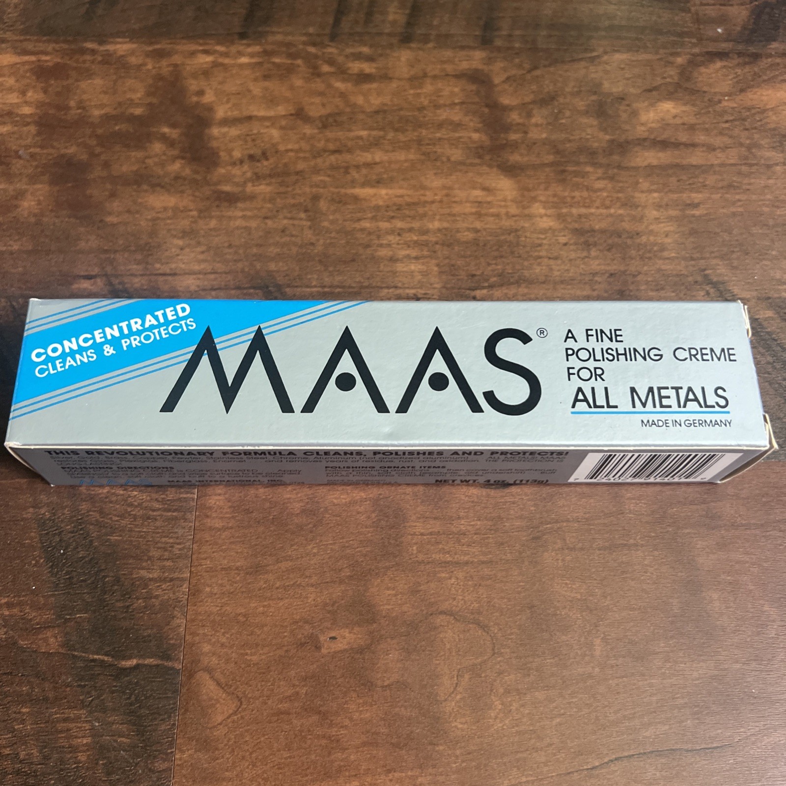 MAAS Metal Polish Cream 4 oz Tube New in Box Cleans Protects Silver Brass Chrome