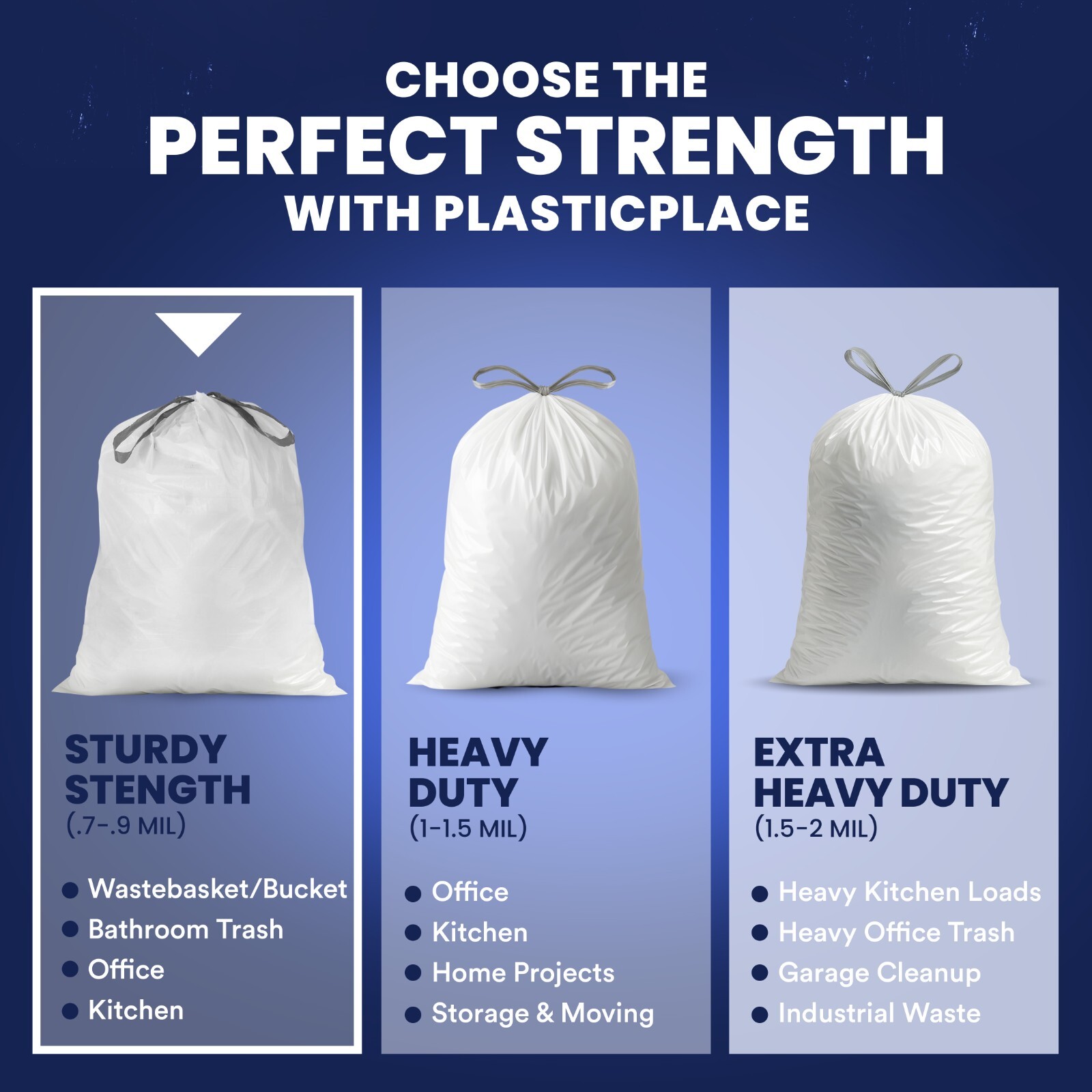 Plasticplace 6 Gallon Drawstring Bags – White, case of 100 bags