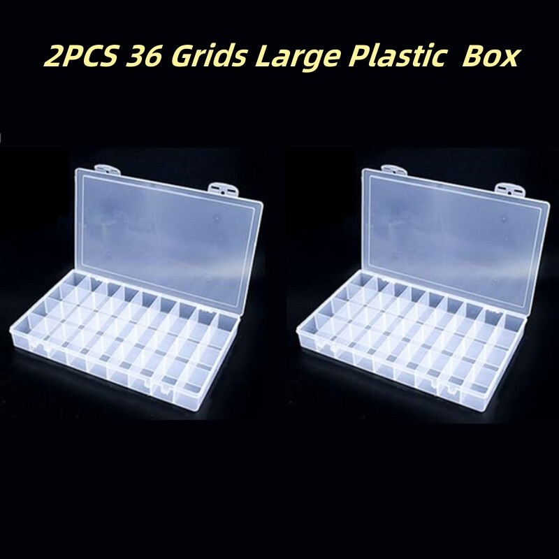 2 PAack Large Clear Plastic Organizer Storage Box Container with Dividers USA