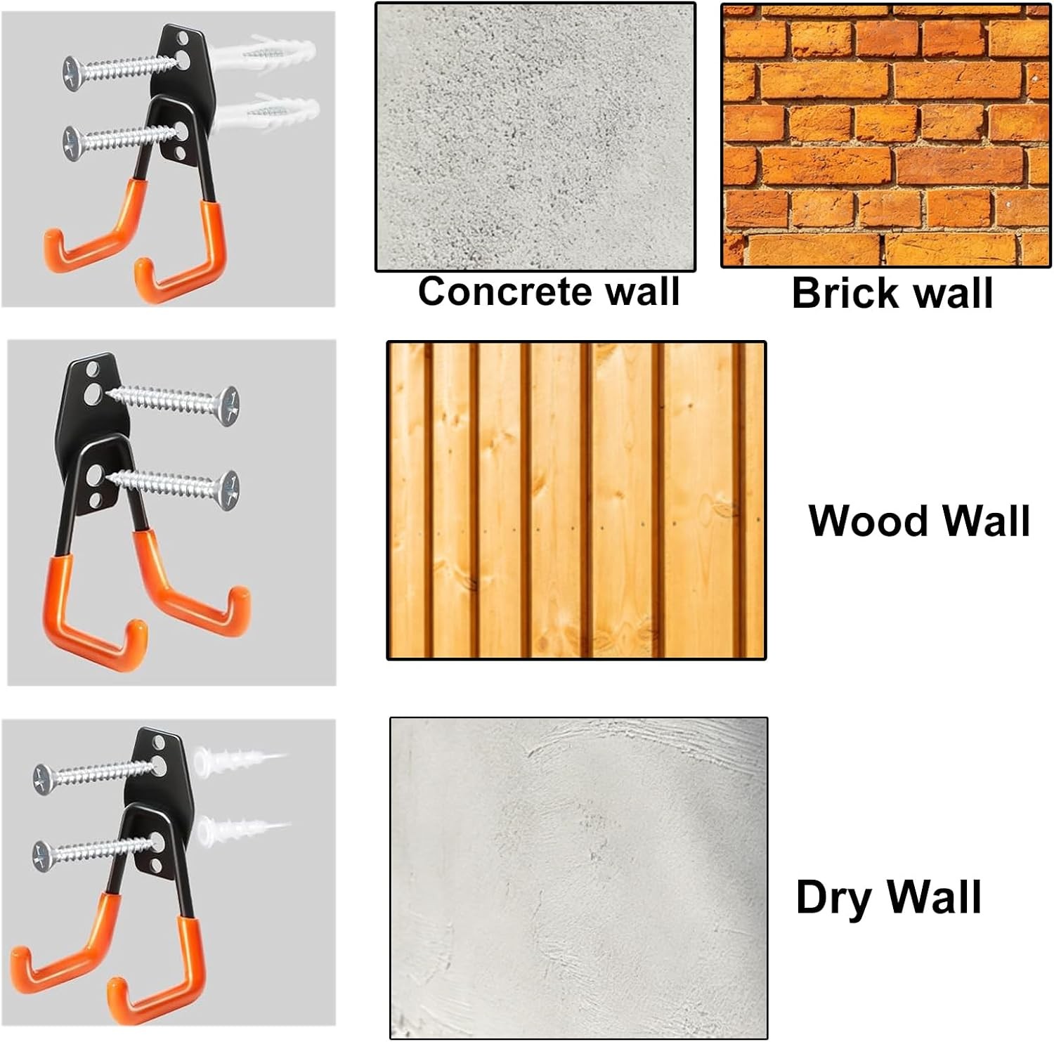 2 Pack Heavy Duty Wall Hook for Hanging, Garage Tool Organizer Wall Mount, Metal