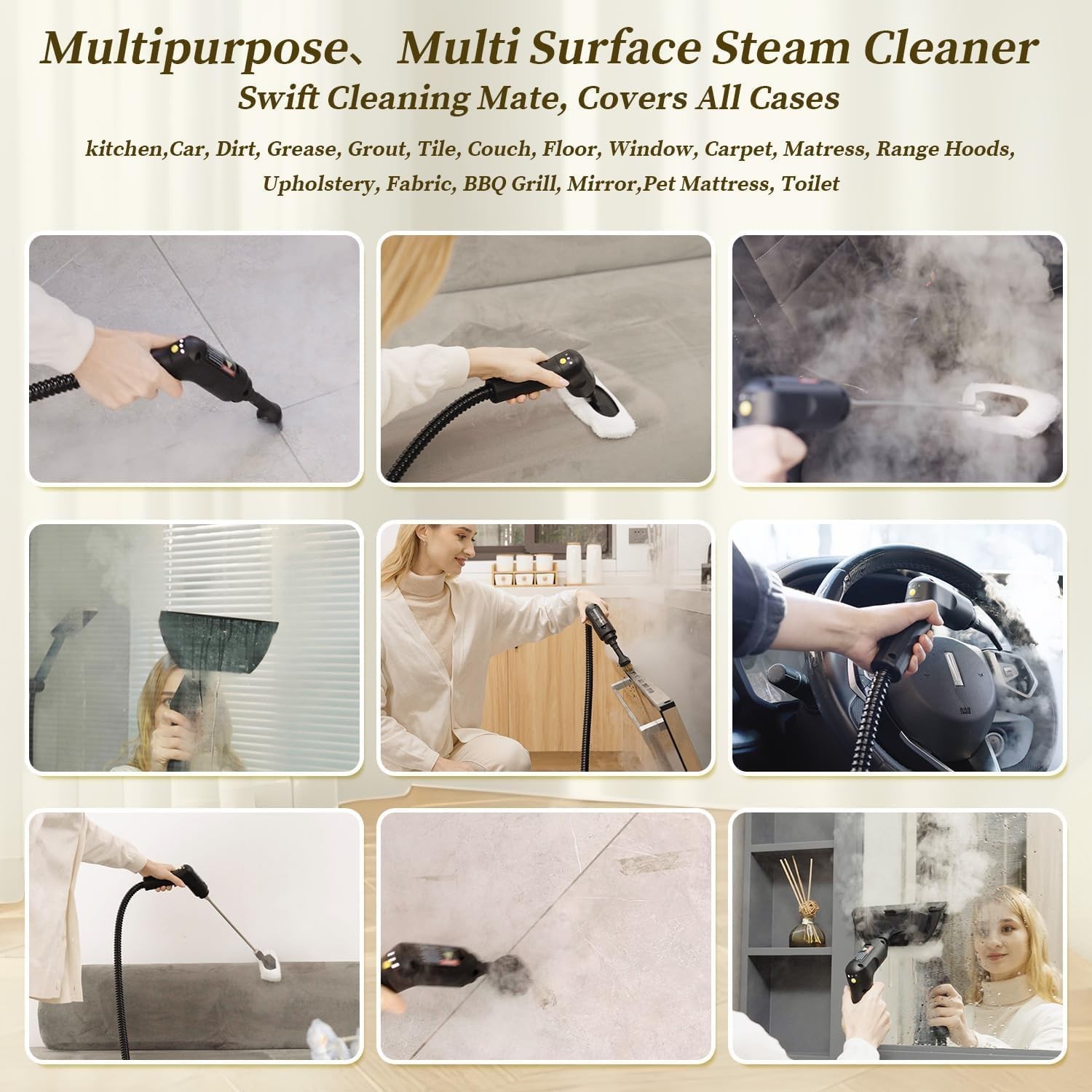 Steam Cleaner,15s Heat-Up,1.6L Tank,3-Level Adjustable Handle,2500W Steamer f…