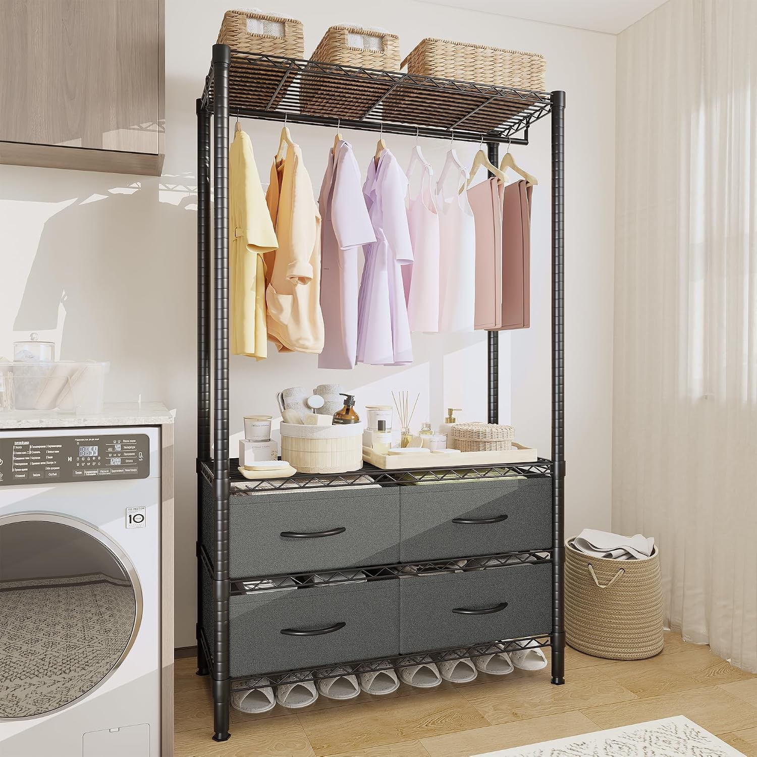 Wire Garment Rack Heavy-Duty Clothing Clothes Rack 4 Storage Drawer 1 Hang Rod